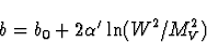 \begin{displaymath}b = b_0 + 2\mbox{$\alpha'$}\ln(W^2/M_V^2)\end{displaymath}