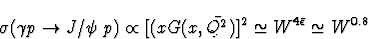 \begin{displaymath}\sigma (\gamma p \rightarrow J/\psi~p) \propto [(xG(x,\bar{Q^2})]^2
\simeq W^{4\bar{\epsilon}} \simeq W^{0.8}\end{displaymath}