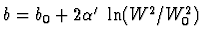 $b = b_0 + 2\mbox{$\alpha'$ }\ln(W^2/W_0^2)$