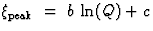 $ \mbox{$\xi_{\rm peak}$}\;=\; b\: \ln(Q)+c $